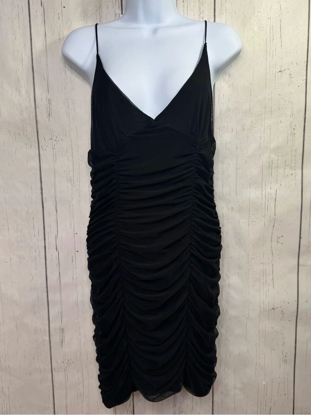 Urban Outfitters Black Ruched Mesh Bodycon Mini Dress Medium Y2K Going Out